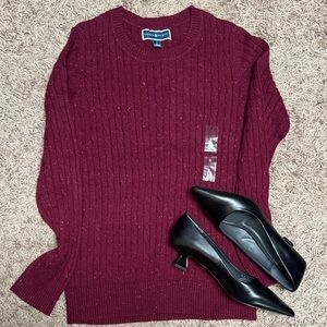 Karen Scott Women's Maroon Cable Knit Sweater